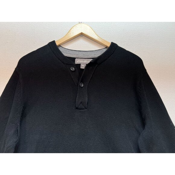 Eddie Bauer Mens Henley Sweater Large Black Pullover Knit Casual Travel Classic - Picture 4 of 13